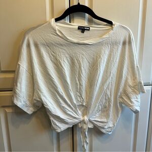 Fashion Nova White Tie-Front Crop Top